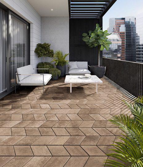 Techo Bloc pavers patio rooftop diamond chestnut brown