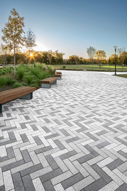 Close up of the Industria Granitex Paver pattern details at Unity Park in Greenville, South Carolina.